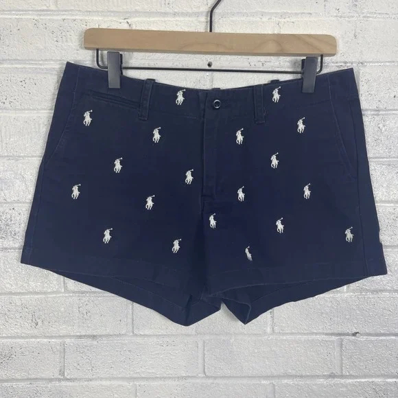 Ralph Lauren Sport Shorts Womens Size 6 Navy Blue Embroidered Pony Chino Summer - Picture 1 of 12